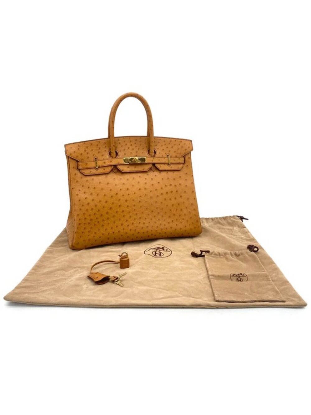 Authentic Hermès Vintage 1995 Birkin 35 Ostrich chestnut brown gold hardware